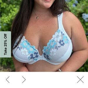 Glamorise Floral Lace Bra - Blue and White